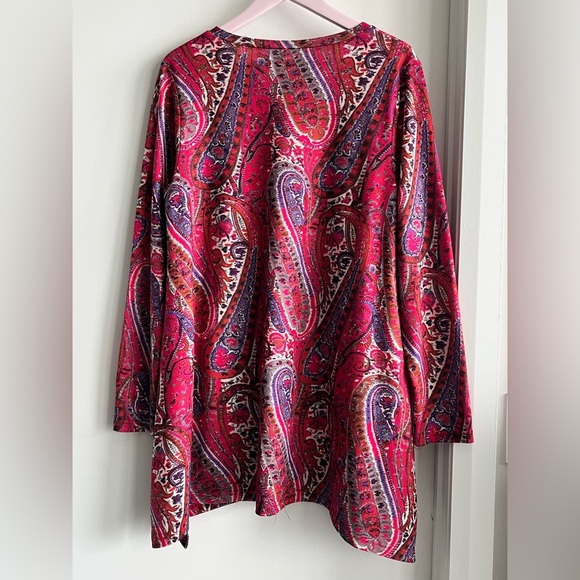 Women's long sleeve top, long tunic v-neck, pockets, red, purple, grey, pink - Picture 6 of 13
